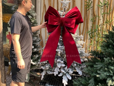 Nơ đỏ vải nhung xịn 4 cánh đuôi cá cỡ lớn [Đứng form] PK-NO-14